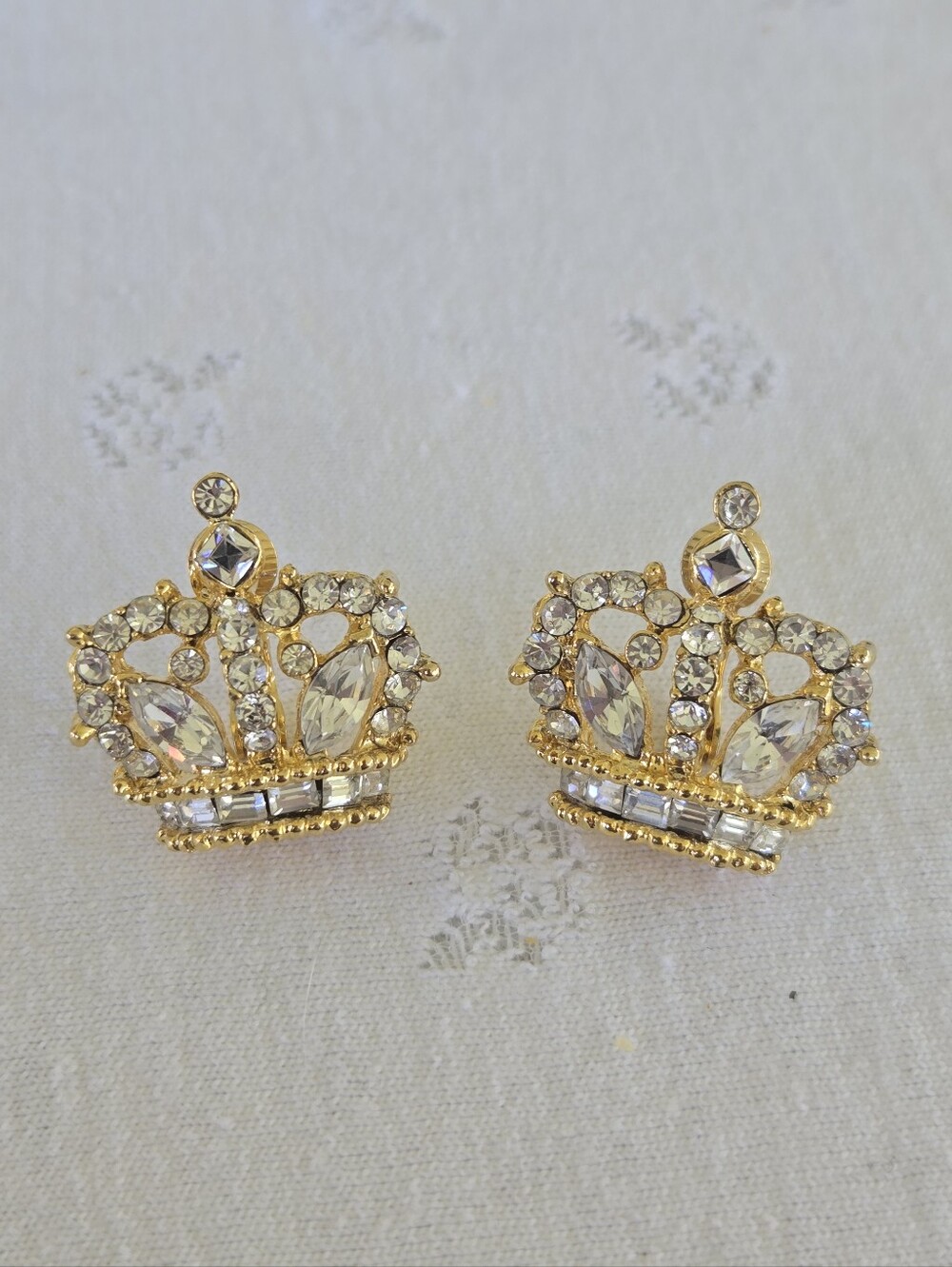 Gold Crystal Crown Stud Earrings - Elegant Sparkle